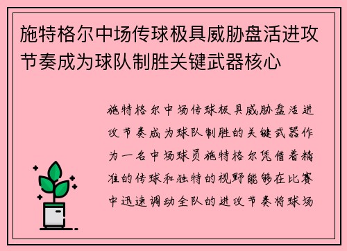 施特格尔中场传球极具威胁盘活进攻节奏成为球队制胜关键武器核心